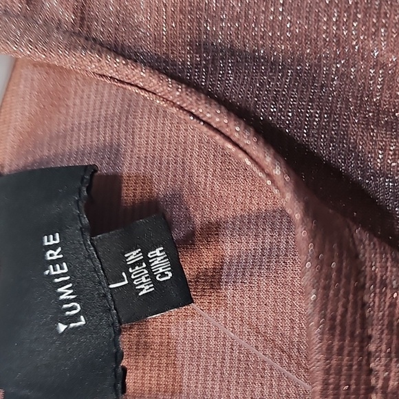 NWT Lumiere Metallic Long Sleeved Shirred Minidress Shimmery Sparkly Mauve Large - Picture 10 of 13